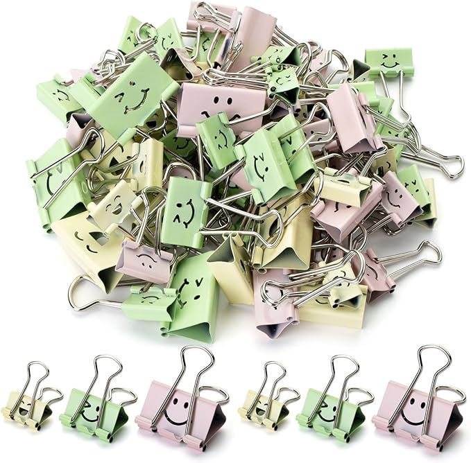 Mr. Pen- Cute Binder Clips, 80 pcs, Assorted Sizes, Smiley Binder Paper Clips, Bulk Paper Clamps for Office Supplies, Home, School, Business, Document Organizing
