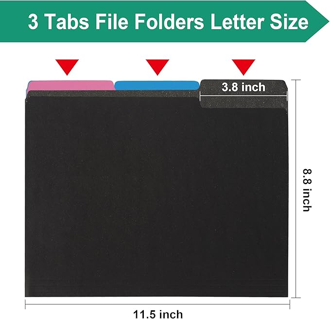 18-Pack Black File Folders,Letter Size Colored File Folders,1/3 Cut Tab,Office Home School for Documents Files Paper