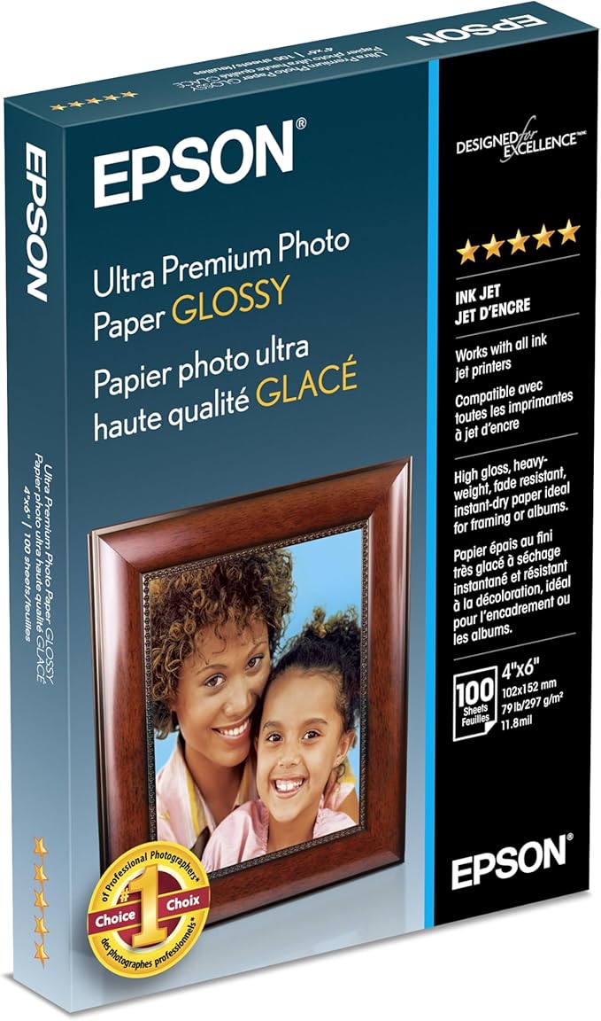 Epson Ultra Premium Photo Paper Glossy - S042174, 4" x 6" (100 sheets),White