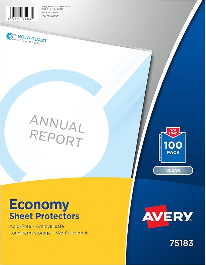 Avery Clear Economy Sheet Protectors, Top Load, 100 Document Protectors (75183)