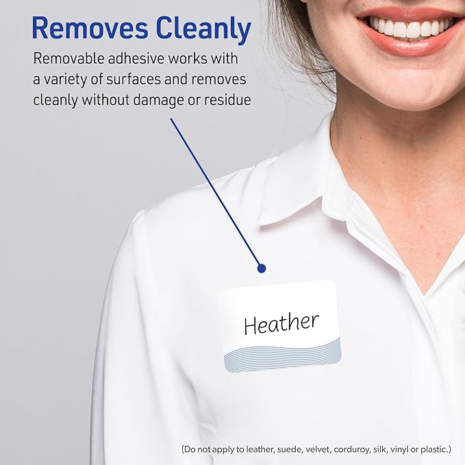Avery Printable Rectangle Adhesive Name Badges, Pre-Printed Colorful Design, Matte White, 2-1/3" x 3-3/8", Laser & Inkjet Compatible, 80 Total, Great for Branding, Marketing, and Events