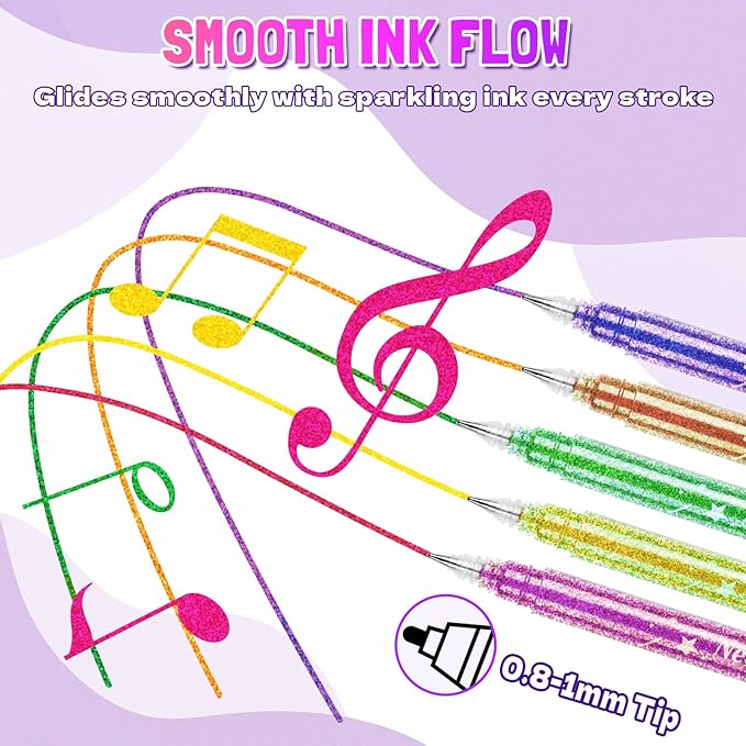 LET'S RESIN PAINT Glitter Gel Pens,44 Metallic Sparkly Colors Glitter Pens，Quick-Drying Gel Ink Pen,Retractable Colored Gel Pen for Adult Coloring Books，Valentine’s Day Gifts,Easter Basket Stuffers