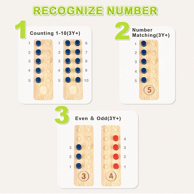 DINORUN Montessori Toys for 3 4 5 Year Old Boy Girl Birthday Gifts - Wooden Counting Peg Board for Kids 3-5, Math and Numbers Manipulatives Materials for Preschool Learning Activities