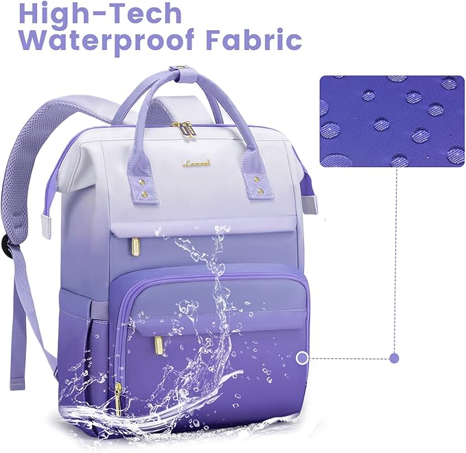 LOVEVOOK Gradient Laptop Backpack for Women,15.6 Inch Work Computer Bakcpack Purse Laptop Bag With Anti-Theft Pocket,Waterproof Carry on Teacher College Backpack for Travel,Purple-White