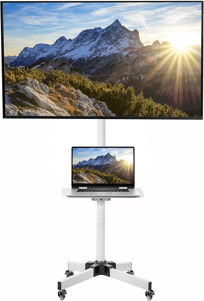 VIVO Mobile TV Cart for 13 to 60 inch Screens up to 55 lbs, LCD LED OLED 4K Smart Flat and Curved Panels, Rolling Stand with Laptop DVD Shelf, Locking Wheels, Max VESA 400x400, White, STAND-TV04MW