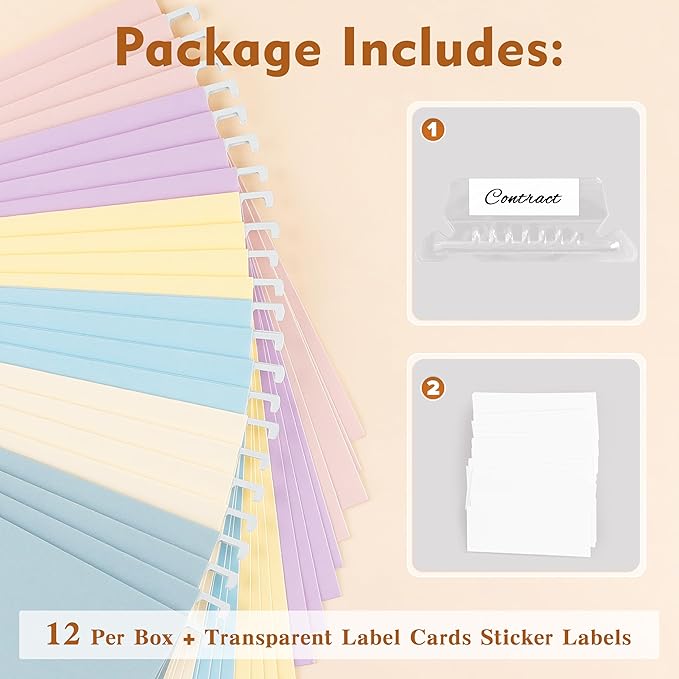 Zzrywuty Hanging File Folders, 12-Pack Letter Size Hanging File Folders with 1/5-Cut Tabs, Color File Folders Office Organizer for Filing Cabinet, Bulky Files & Medical Charts