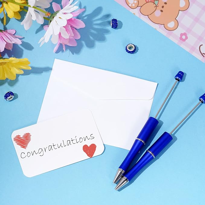 jiebor 30Pcs Blue Beadable Pens Plastic Bead Ballpoint DIY Cute Cool Pens Black Ink for Women Men Bridal Graduation Gift Office Supplies