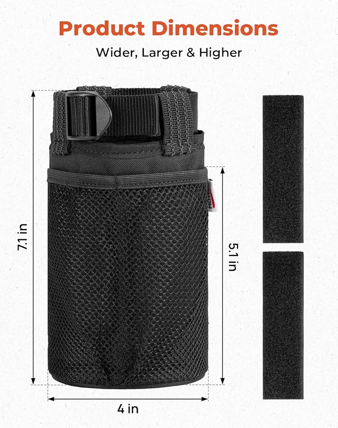 KEMIMOTO 1 Pack Cup Holder, Roll Bar Cup Holder for UTVs Wheelchair Scooter Walker Rollator Bike Golf Cart Boat with Mesh Pockets and Sticky Straps,