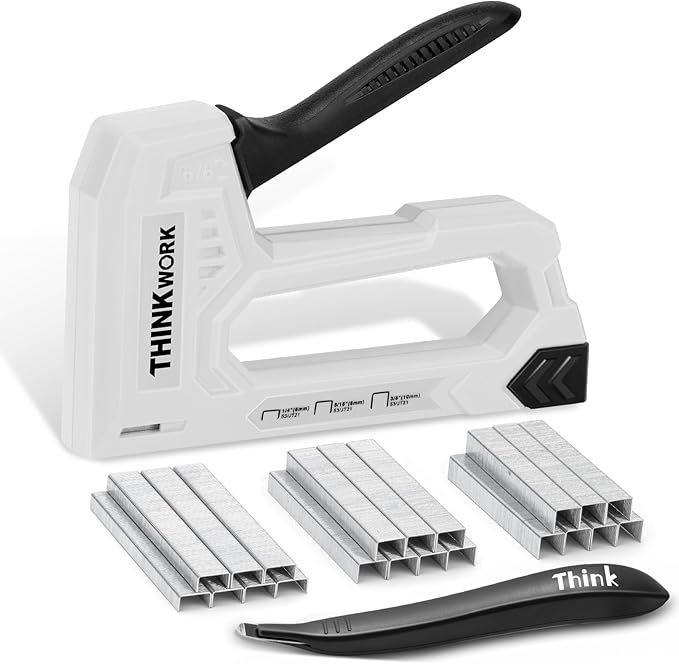 THINKWORK Light Duty Staple Gun - Upholstery Staple Gun for Wood with 1600pcs JT21 Staples 1/4", 5/16", 3/8" and Staple Remover, Fabric Stapler Gun for Crafts, Home Use, Wall, DIY, Lights Decora, Grey