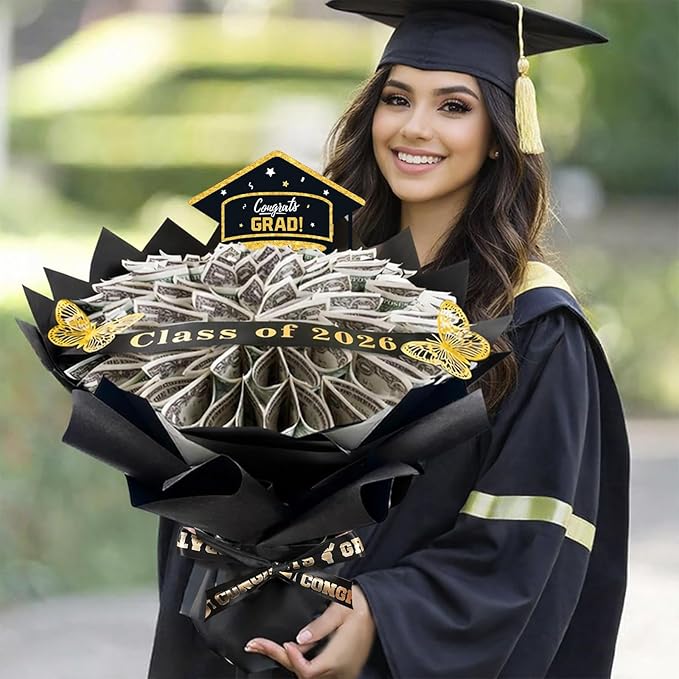 DataMoon 2026 Graduation Gifts for Her Him, DIY Money Bouquet Kit Class of 2026 Middle High School College Graduation Gifts Ideas for Women Daughter Son
