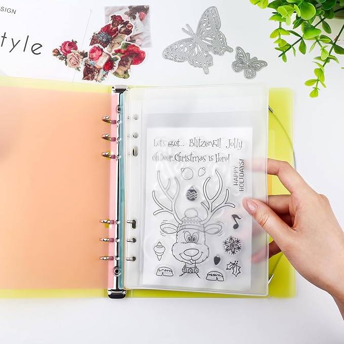 BAOFALI 2Pcs/Set A5 6 Ring Binder Cover Clean Transparent Soft PVC for Refillable Notebook Shell withMatte surfaceforStamp & Die Storage (Yellow)