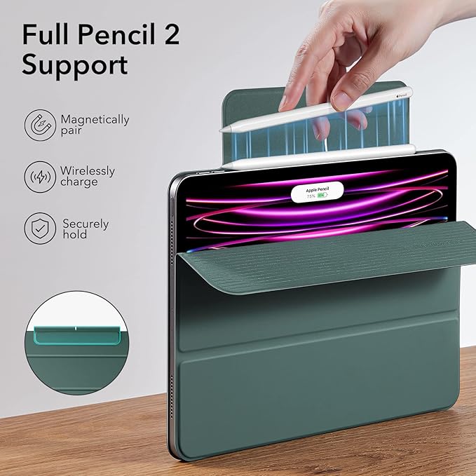 ESR for iPad Pro 12.9 6th/5th/4th Gen, iPad Air 13 Inch Case M3/M2 (2025/2024), Powerful Magnetic Attachment, Slim Trifold Stand Case, Supports Pencil Pro & PUSB-C, Rebound Series, Green