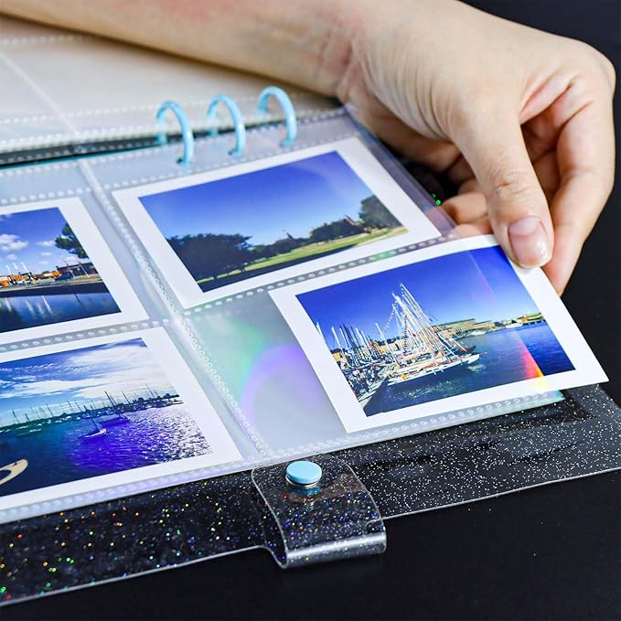 A5 Photocard Sleeves 20pcs Sheet Protectors 2.5'' x 3.7'' 4 Pocket Picture Card Insets Laser Clear PP Photo Album Refill Pages for 6 Ring Binder (Laser, A5-4Pocket)