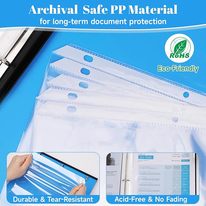 50 Pack Sheet Protectors for 3 Ring Binder - Clear Page Protectors & Plastic Sleeves for Paper 8.5x11 Inch, Binder Sleeves and Paper Protector Sheet for Document, Letter Size, Top Loading