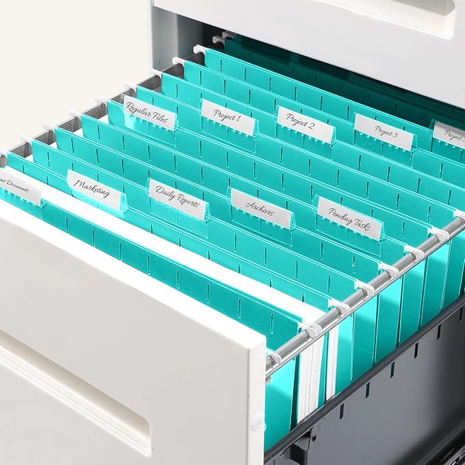 SUNEE Hanging File Folders Teal, 25 Pack Letter Size File Folders with 1/5-cut Tabs, Stay Organized for Your Home and Office Bulk File and Documents