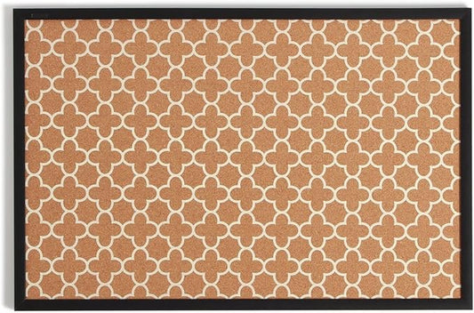 U Brands Cork Bulletin Board, 36" x 24", Black Wood Style Frame, Quatrefoil Design Print, Industrial Grade Pinning Surface