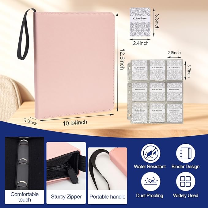 Card Binder – 720 Capacity, Zippered Trading Card Holder for MTG, Sports & Collectible Cards – Acid-Free, Durable & Travel-Friendly Storage (Pink dots, 9 Pocke)