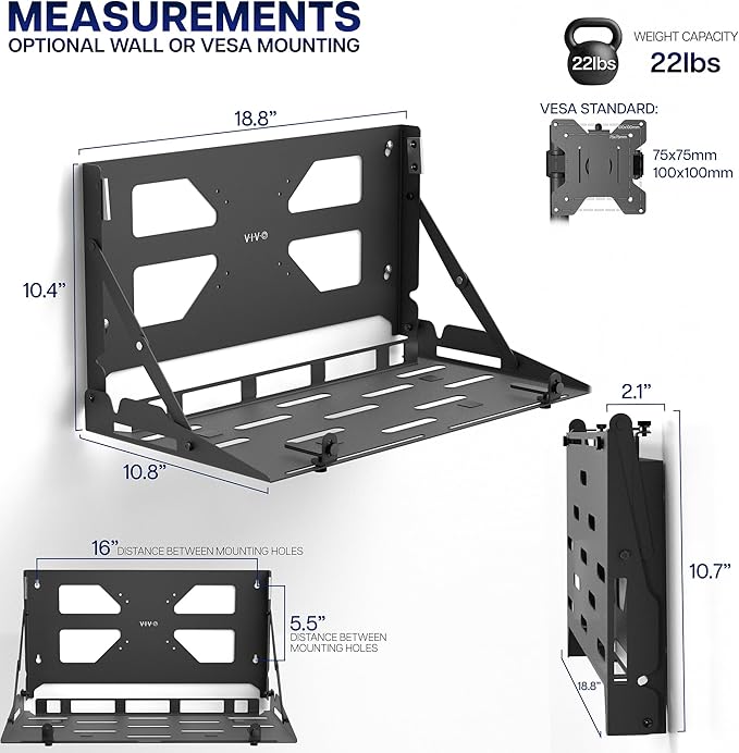 VIVO Flip Down 13 to 17 inch Laptop Tray Holder for Wall-Mounted Floating Workstation or VESA Stand Accessory, Holds 22 lbs, Black, Mount-FDLAP1