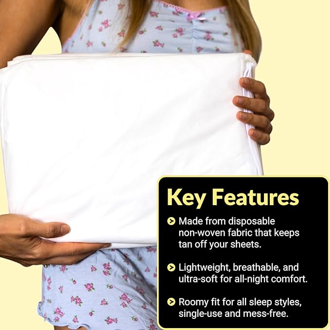 Self Tan Sleep Sack Set – Disposable Tanning Sheet Protector for Bed – Breathable, Hygienic Self Tan Sleeping Sack – Protects Sheets from Tanning Lotion Stains – Bed Protector 4-Pack