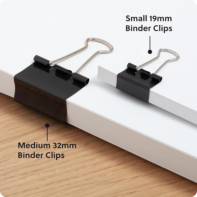 U Brands Binder Clips, Assorted Sizes, Small 3/4-Inch Width and 1/3-Inch Paper Holding Capacity, Medium 1-1/4-Inch Width and 1/2-Inch Paper Holding Capacity, Black and Silver Steel, 80-Count