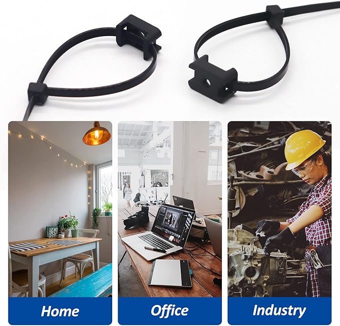 Cable Zip Tie Mounts Kit - 240 Set Wire Cable Clips Organizer Holders with 8" Cable Ties, Saddle Type Mounts Base and Tapping Screw, Black