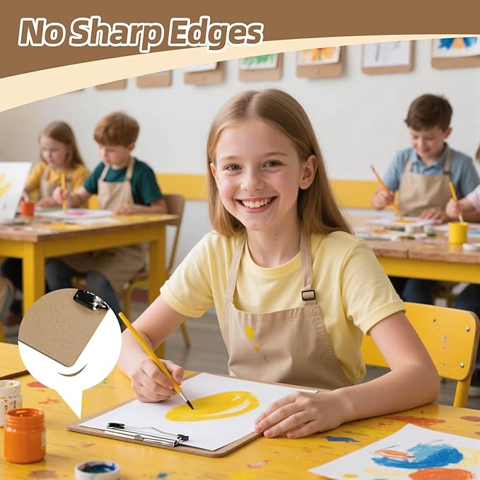 HappyHapi 10 Pack Clipboard 8.5 x 11 Letter Size Clip Boards Bulk, A4 Wooden Hardboard Office Clipboards Pack for Classroom, Work-Meetings, Brown
