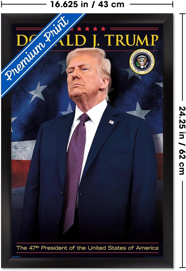 President Donald Trump - 47th President Wall Poster, 22.4L" x 14.7W", Black Framed Version