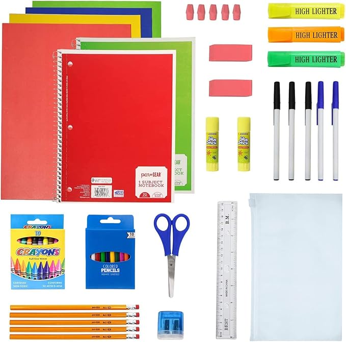12-Pack 19” Sport Backpacks with 52 Piece School Supplies Kits - Pens, Pencils, Crayons – Bulk Bundle for Elementary, Middle, and High School Students, 4 Assorted Styles
