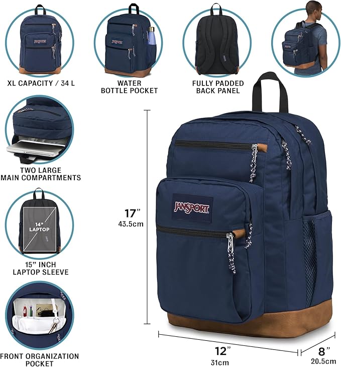 JanSport Cool Backpack, with 15-inch Laptop Sleeve - Large Computer Bag Rucksack with 2 Compartments, Ergonomic Straps, Grey Letterman