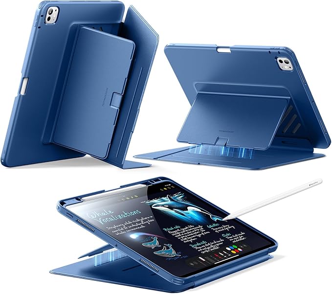 ESR for iPad Pro 13 Inch Case (M5/M4) 2025/2024, Vertical Stand Cover, Multi Stand Angles, Ultra-Stable Case with Pencil Holder, Flip Series, Blue
