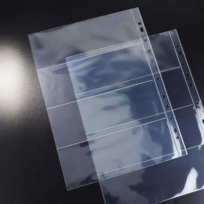 Mogoostry A4 Clear Sheet Protectors 4 Pocket Binder Sleeves 20 Sheets 11 Holes Side Open Banknote Protector Currency Collection Page Protector