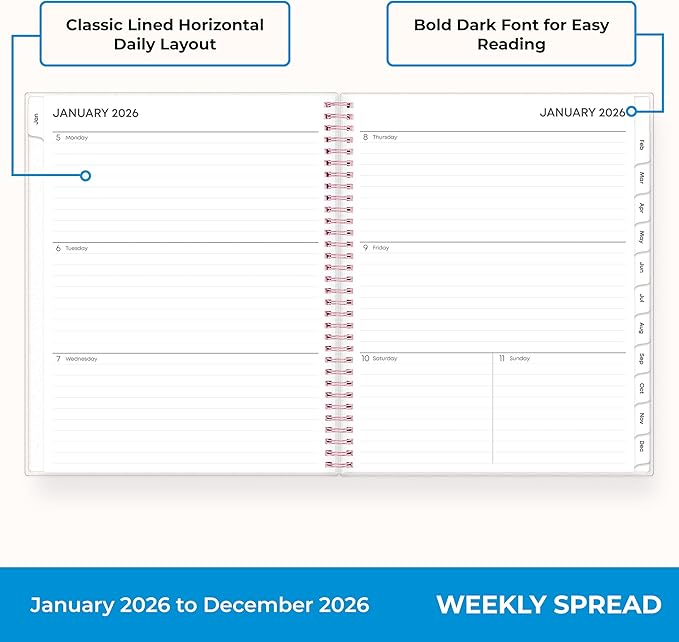 Blue Sky 2026 Weekly and Monthly Planner Calendar, January 2026 - December 2026, 8.5" x 11", Flexible Cover, Laminated Tabs, Durable Twin Wire Binding, Storage Pocket, Joselyn