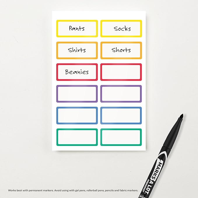 Avery No-Iron Fabric Name Labels, Rainbow Borders Preprinted Designs, Handwrite-Only, 2-Pack, 48 Preprinted Labels (22281)