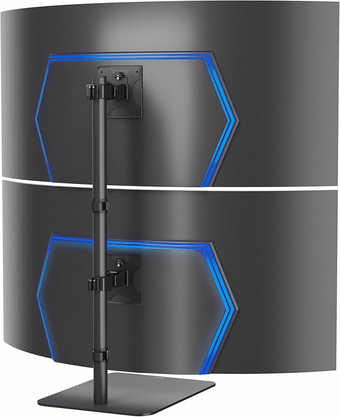 VIVO Freestanding Dual Vertically Stacked Ultra-Wide Monitor Desk Stand, Extra Tall Heavy Duty Adjustable Mount for 2 Ultrawide Screens up to 45 inches, 25 lbs Per Screen Capacity, Black, STAND-V200L