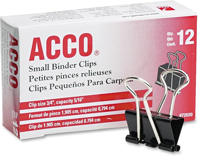 Small Binder Clips, Steel Wire, 5/16" Capacity, 12/Pack [Set of 8]