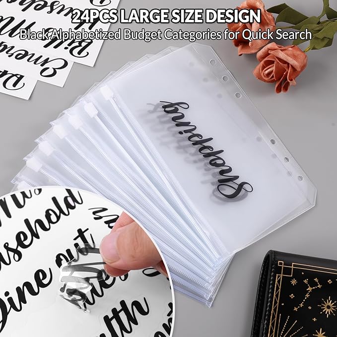 SKYDUE Budget Binder, Money Saving Binder with Zipper Envelopes, Cash Envelopes and Expense Budget Sheets for Budgeting (Black Golden)
