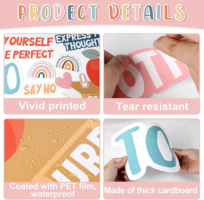 Boho Motivational Bulletin Board Set Welcome Back to School Inspirational Positive Affirmations Accents Cutouts It's OK to Mental Health Posters for School Office Home Classroom Decoration Supply
