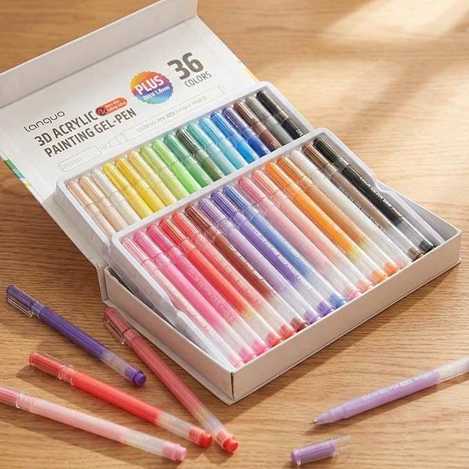 36 Colors 3D Acrylic Gel Pens for Coloring, 1mm Bullet Tip Acrylic Ink Pen for Adult Coloring Marker Paint Pens for Black Paper, Drawing, Fabric, DIY Projects, Art Crafts Supplies