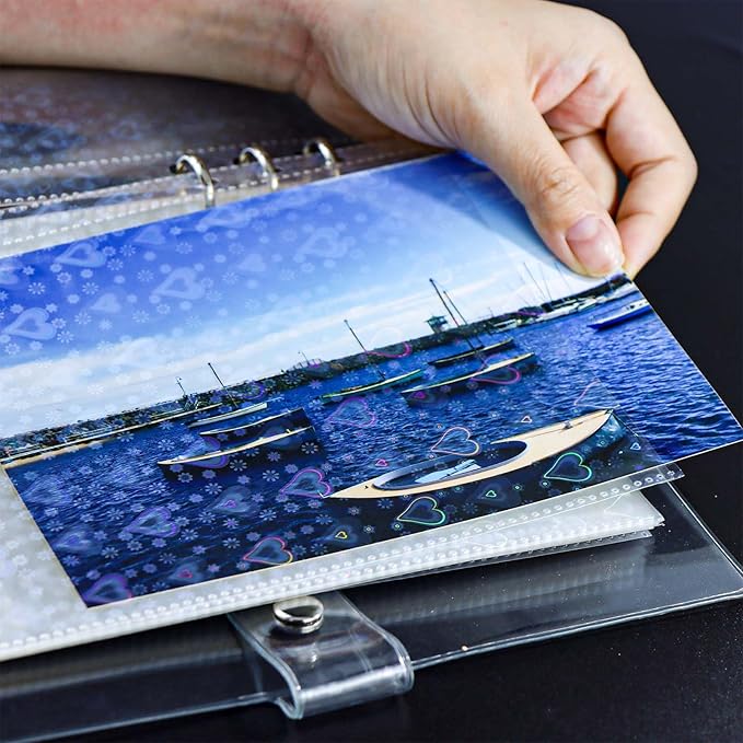 A5 Photocard Sleeves 20pcs Sheet Protectors 5.2'' x 7.5'' 1 Pocket Love Flashing Clear Picture Card Insets PP Photo Album Refill Pages for 6 Ring Binder (Love Flashing, A5-1Pocket)
