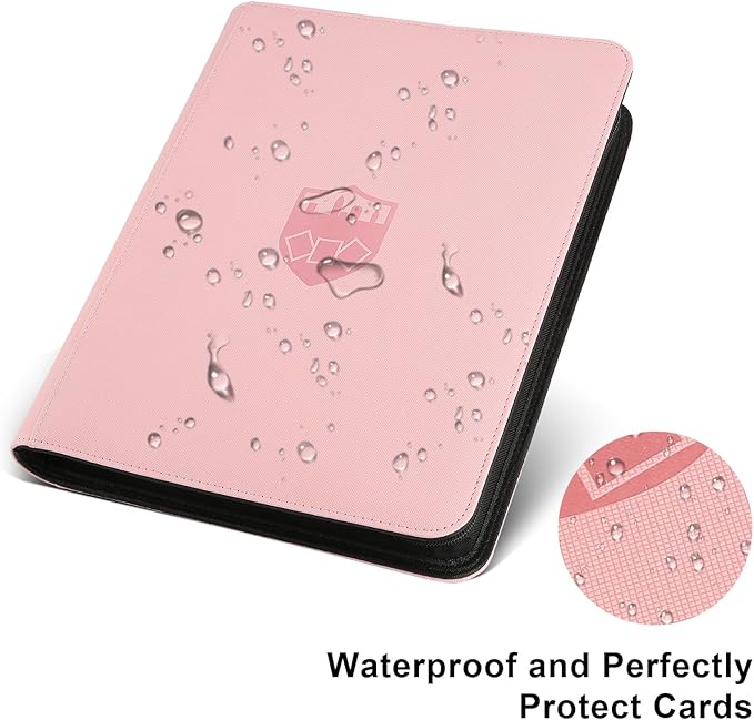 Trading Card Binder 9 Pocket, GERMUN PU Cover Card Binder for 360 Cards, Premium Trading Card Holder Folders, Double Sided Pocket Card Album for MTG, TCG (Pink)
