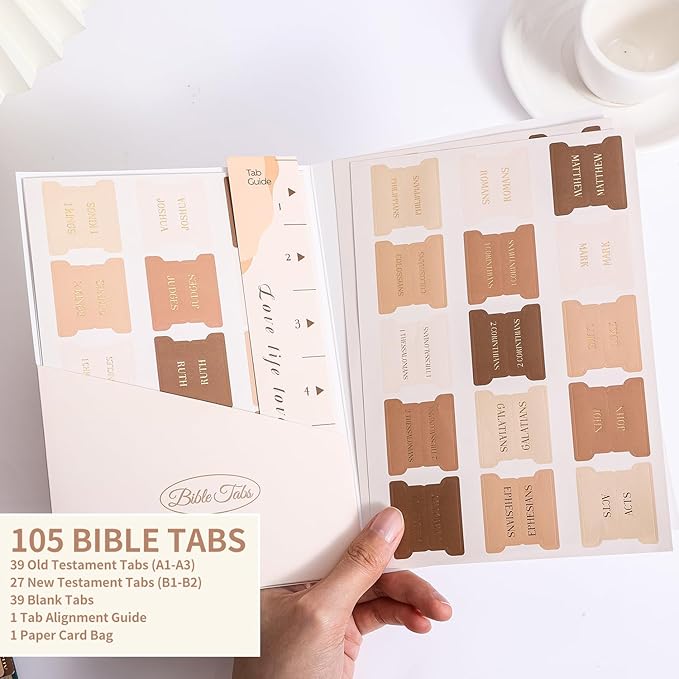 Muted Brown Bible Tabs, 105 Pcs Morandi Earth Tone Gold Foil Index Tabs with Ruler - 66 Books & 39 Blank DIY, Bible Journaling Study Supplies for Men Women, Aesthetic Bible Accessories Christian Gift