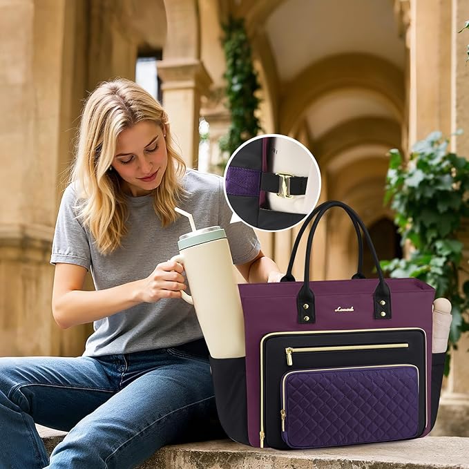 LOVEVOOK Teacher Tote Bag for Women Work, Nurse Bags With Large Cup Holder Laptop Bag With Laptop Compartment, Professional Computer Briefcase Business Purses, Diaper Bag Mother Gift, 15.6 Inch