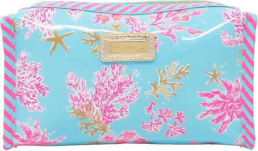 Lilly Pulitzer PVC Zipper Pouch, Cute Pencil Case for Adults, Travel Toiletry Bag, Small Pouch Bag for Supplies, Makeup or Toiletries (Royal Coral)