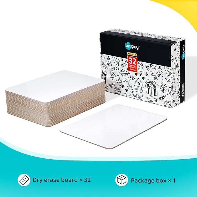 Upgrey Dry Erase Lapboards, 32 Pack Double-Sided Dry Erase Boards, Small White Boards for Classroom Students, 9"x12" Portable Mini Whiteboards for Teacher Supplies, Home and Office Work