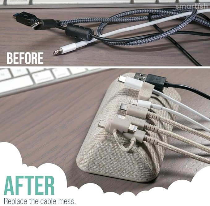 Smartish® Magnetic Cord Holder - Bigger Cable Wrangler Organizer with Magnet Clips for Charger Management on Desktop, Nightstand - Holds 6+ Cables - Lightly Toasted Beige