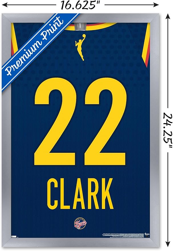 WNBA Indiana Fever - Caitlin Clark Jersey Wall Poster, 22.4L" x 14.7W", Silver Framed Version