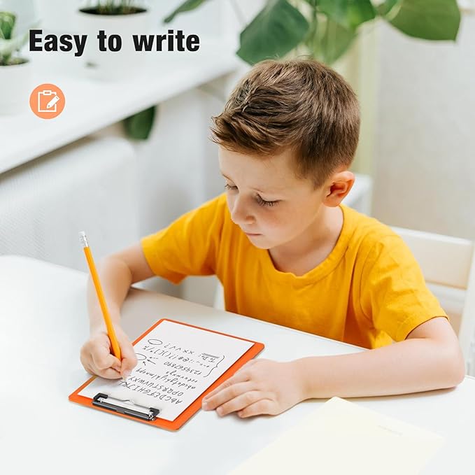 Small Clipboards, A5 Plastic Mini Orange Clip Board for Classroom, Students, Kid, Size 6" x 9" with Low Profile Clip, Office & School Supply