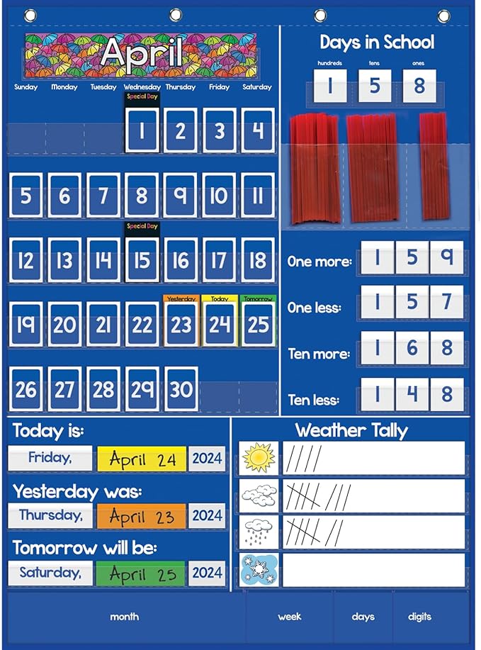 Really Good Stuff All About Today Pocket Chart - 22" x 30" - Grades K-3- Daily Classroom Calendar, Interactive and Engaging Classroom Poster, Homeschool Learning, Teacher Must Haves