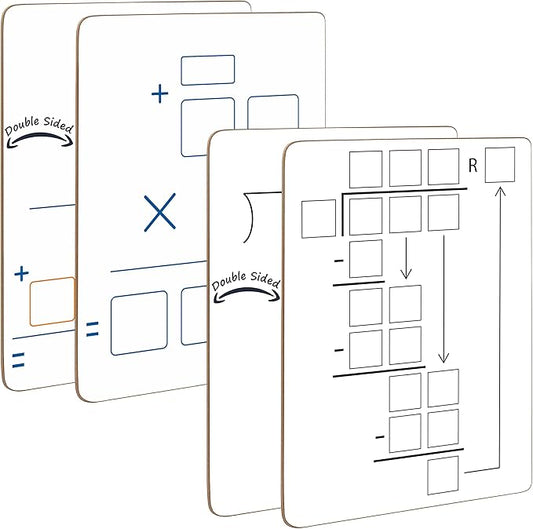 Dry Erase Multiplication & Division Board 9"x12" Double Sided Practice Whiteboard with 2x1 & 2x2 Digit Multiplication for Home, School, Classroom, Kids, Students Math Manipulatives Lapboard