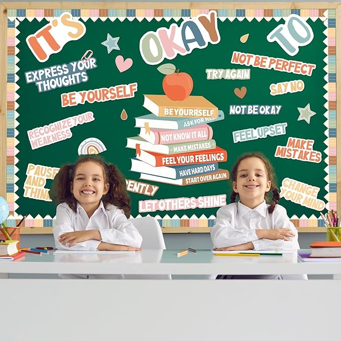 Boho Motivational Bulletin Board Set Welcome Back to School Inspirational Positive Affirmations Accents Cutouts It's OK to Mental Health Posters for School Office Home Classroom Decoration Supply